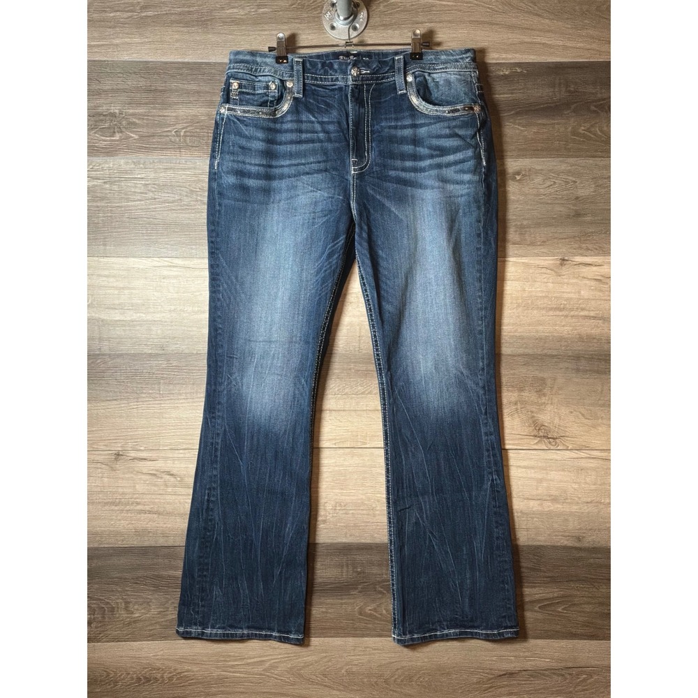 Miss Me Women's Size 36 Bootcut Jeans Dark Wash Embellished Rhinestone Pocket